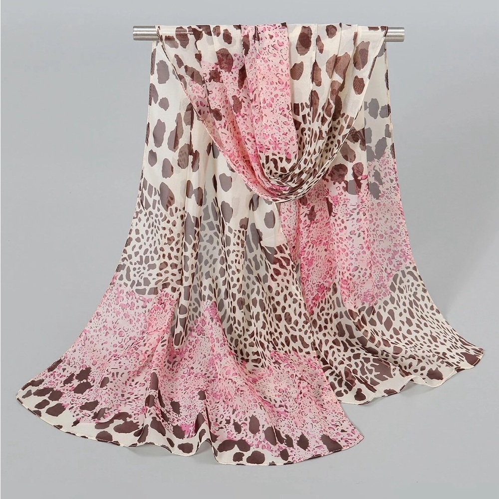 Pink and leopard print scarf